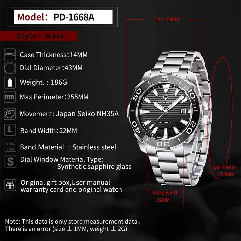 Pagani Design PD-1668 Aquaracer Black Dial Men's Watch